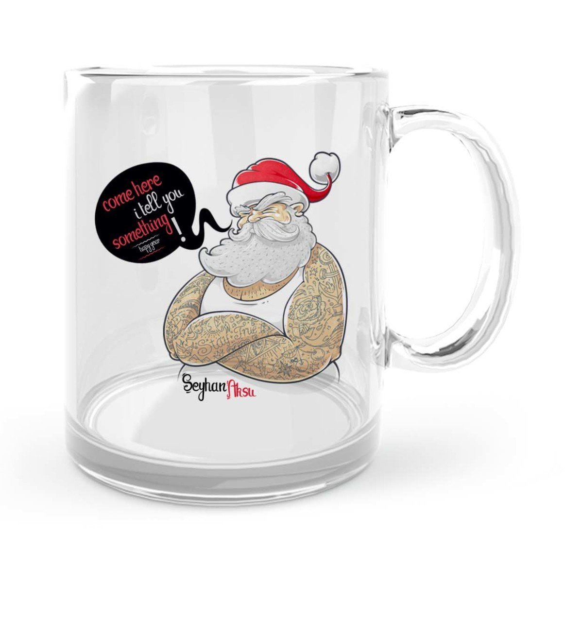 Kişiye Özel Noel Baba Mutlu Yıllar Cam Kupa Bardak - 5