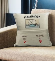 BK Gift Eğlenceli Tasarımlı Organizer Kumanda ve Atıştırmalık Cepli Krem Kırlent Yastık- 3, Ev Dekoru, Ev Hediyesi
