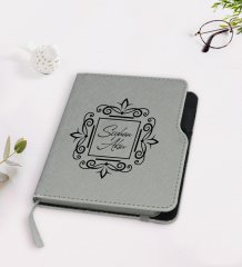 Kişiye Özel İsimli Gri Termo Deri Defter-1