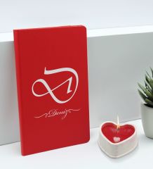 BK Gift Kişiye Özel İsimli Kırmızı Defter ve Kalp Taş Obje Kokulu Mum Hediye Seti-3, Sevgiliye Hediye, Arkadaşa Hediye