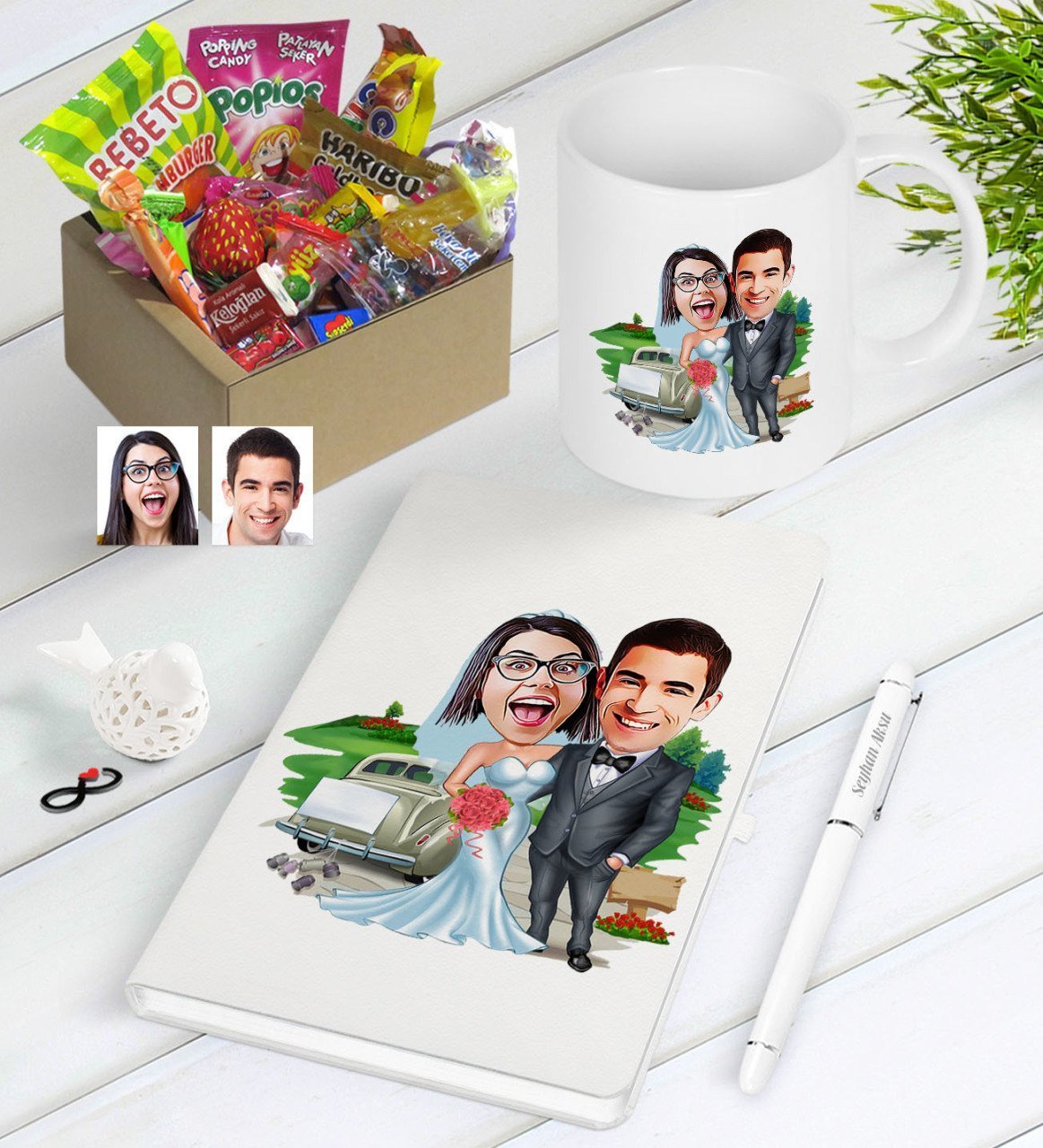 Kişiye Özel Evleniyoruz Karikatürlü Nostaljik Lezzetler Defter Kalem Kupa Hediye Seti-1