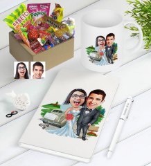 Kişiye Özel Evleniyoruz Karikatürlü Nostaljik Lezzetler Defter Kalem Kupa Hediye Seti-1