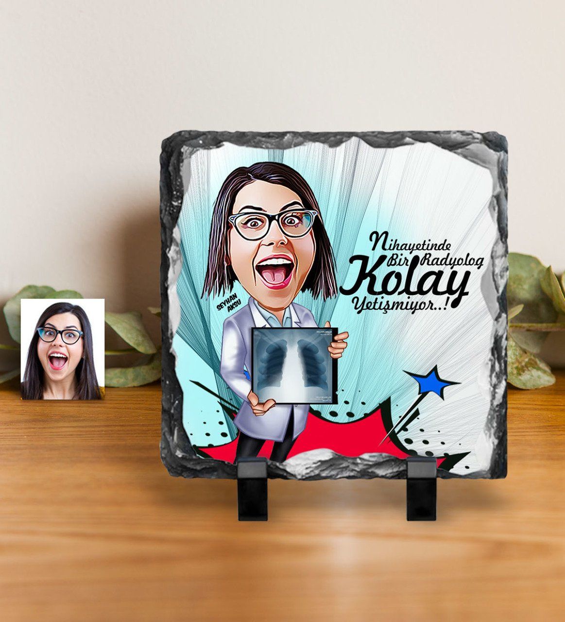 Kişiye Özel Bayan Radyoloji Uzmanı Karikatürlü Dekoratif Doğal Taş - 1