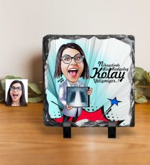 Kişiye Özel Bayan Radyoloji Uzmanı Karikatürlü Dekoratif Doğal Taş - 1