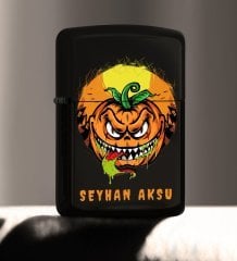 Kişiye Özel Happy Halloween Tasarımlı Renkli Baskılı Renkli Baskılı Siyah Benzinli Metal Çakmak-5