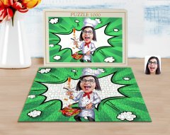 Kişiye Özel Kadın Chef Karikatürlü 1000 Parça Profesyonel Puzzle-2