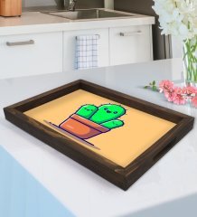 BK Gift Kaktüs Tasarımlı Doğal Ahşap Tepsi-5