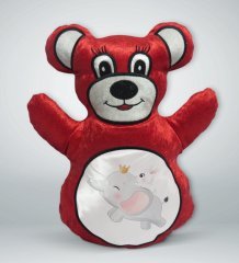 BK Gift Sevimli Fil ve Tavşan Tasarımlı Kırmızı Ayıcık Yastık-2
