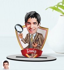 Kişiye Özel İsimli Müfettiş Karikatürlü Ahşap Biblo Model-1