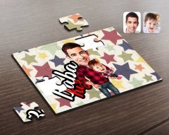 Kişiye Özel Baba Kız Karikatürlü Ahşap Puzzle-4
