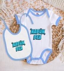 BK Kids Nabün Bea Tasarımlı Mavi Bebek Body Zıbın ve Mama Önlüğü Hediye Seti-1