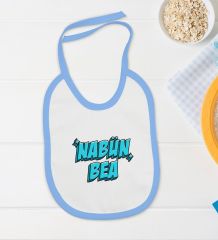 BK Kids Nabün Bea Tasarımlı Mavi Bebek Body Zıbın ve Mama Önlüğü Hediye Seti-1