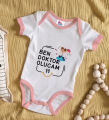 BK Kids Doktor Olucam Tasarımlı Pembe Bebek Body Zıbın-1