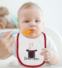 BK Kids Kişiye Özel Sihirbaz Tasarımlı Kırmızı Bebek Mama Önlüğü-2