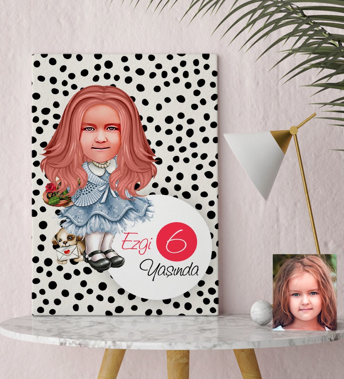 Kişiye Özel Kız Çocuk Yaş Karikatürlü Kanvas Tablo 30x50cm-16