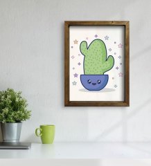 BK Gift Kaktüs Tasarımlı Doğal Masif Ahşap Çerçeveli Tablo 45x65cm-8