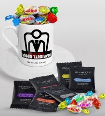 Kişiye Özel Okul Müdür Yardımcısı Türk Kahvesi Fincanı Selamlique Karışık Türk Kahvesi ve Haribo Şeker Hediye Seti-1