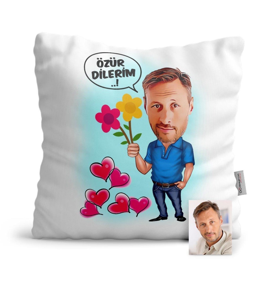 Kişiye Özel Özür Dilerim Karikatür Saten Yastık - 1