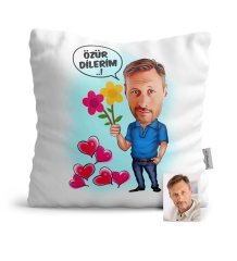 Kişiye Özel Özür Dilerim Karikatür Saten Yastık - 1
