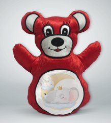 BK Gift Sevimli Fil ve Tavşan Tasarımlı Kırmızı Ayıcık Yastık-1