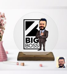 Kişiye Özel Erkek Big Boss Karikatürlü Yuvarlak Ahşap Standlı Biblo-1