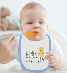 BK Kids Minik Civcivim Tasarımlı Mavi Bebek Body Zıbın ve Mama Önlüğü Hediye Seti-1