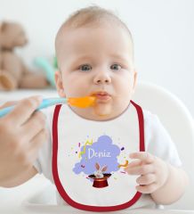 BK Kids Kişiye Özel Sihirbaz Tasarımlı Kırmızı Bebek Mama Önlüğü-1