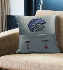 BK Gift Eğlenceli Tasarımlı Organizer Kumanda ve Atıştırmalık Cepli Gri Kırlent Yastık- 15, Ev Dekoru, Ev Hediyesi