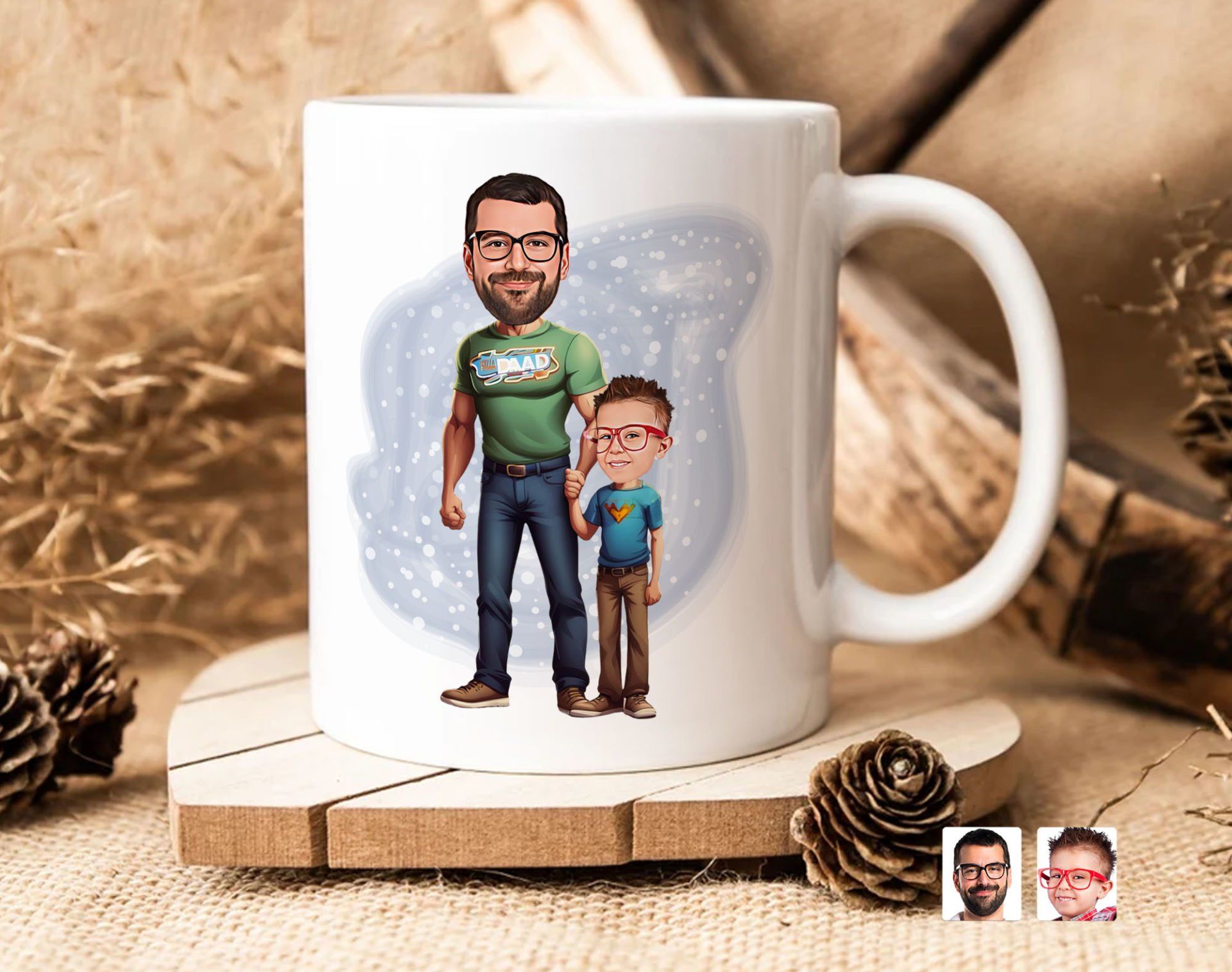 Kişiye Özel Karikatürlü Baba Oğul Tasarımlı Beyaz Kupa Bardak-21, Aileye Hediye , Karikatürlü Kupa Bardak