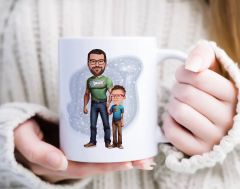 Kişiye Özel Karikatürlü Baba Oğul Tasarımlı Beyaz Kupa Bardak-21, Aileye Hediye , Karikatürlü Kupa Bardak