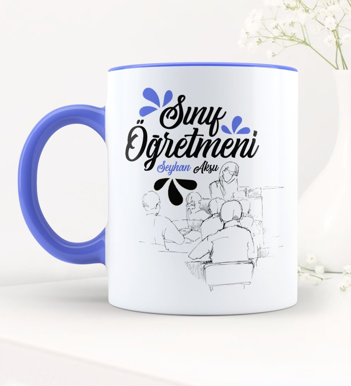 Kişiye Özel Sınıf Öğretmeni Mavi Kupa Bardak