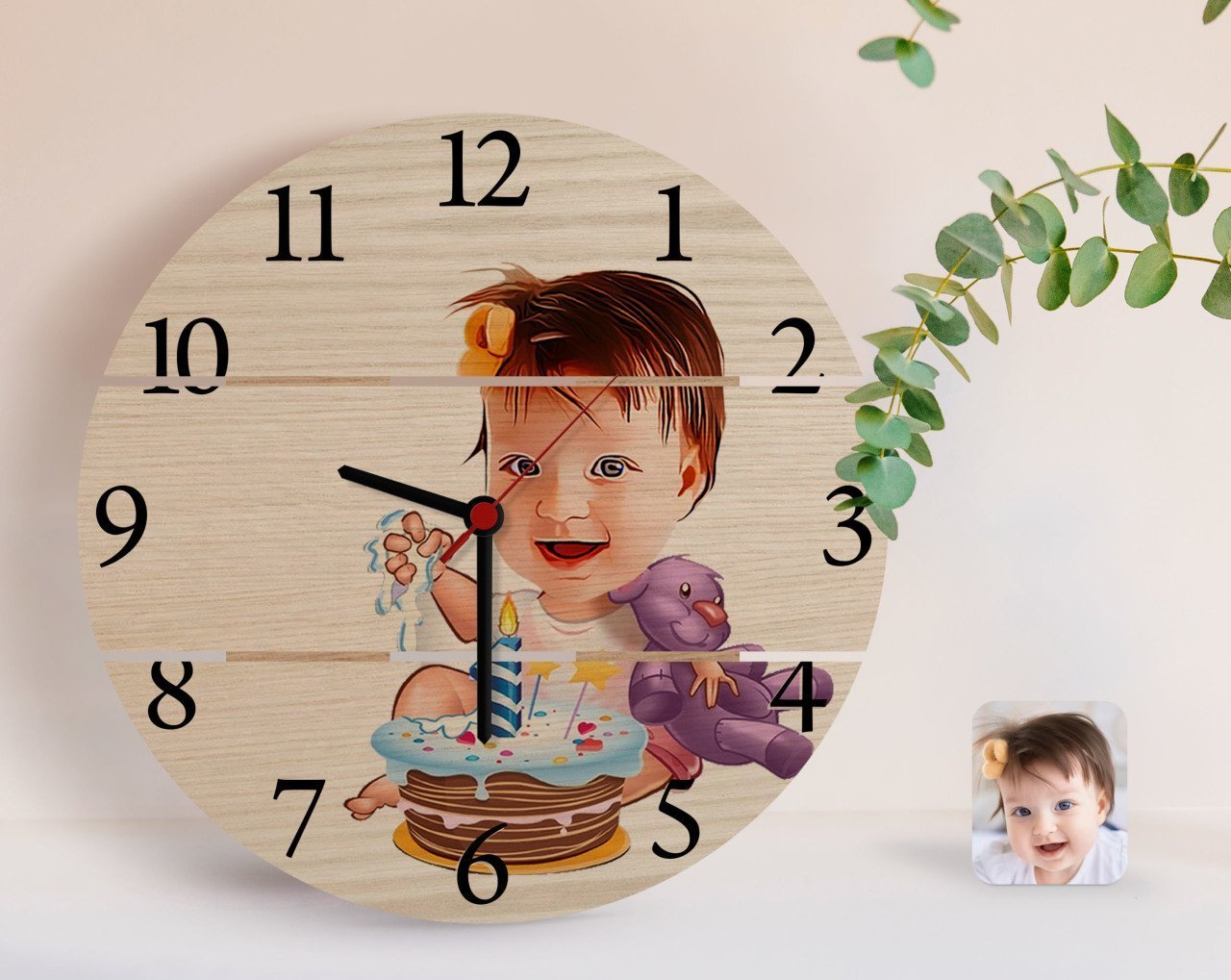 Kişiye Özel Bebek Doğum Günü Karikatürlü Otantik Ahşap Palet Saat-2