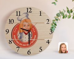 Kişiye Özel Kadın Chef Kolay Yetişmiyor Karikatürlü Otantik Ahşap Palet Saat-1