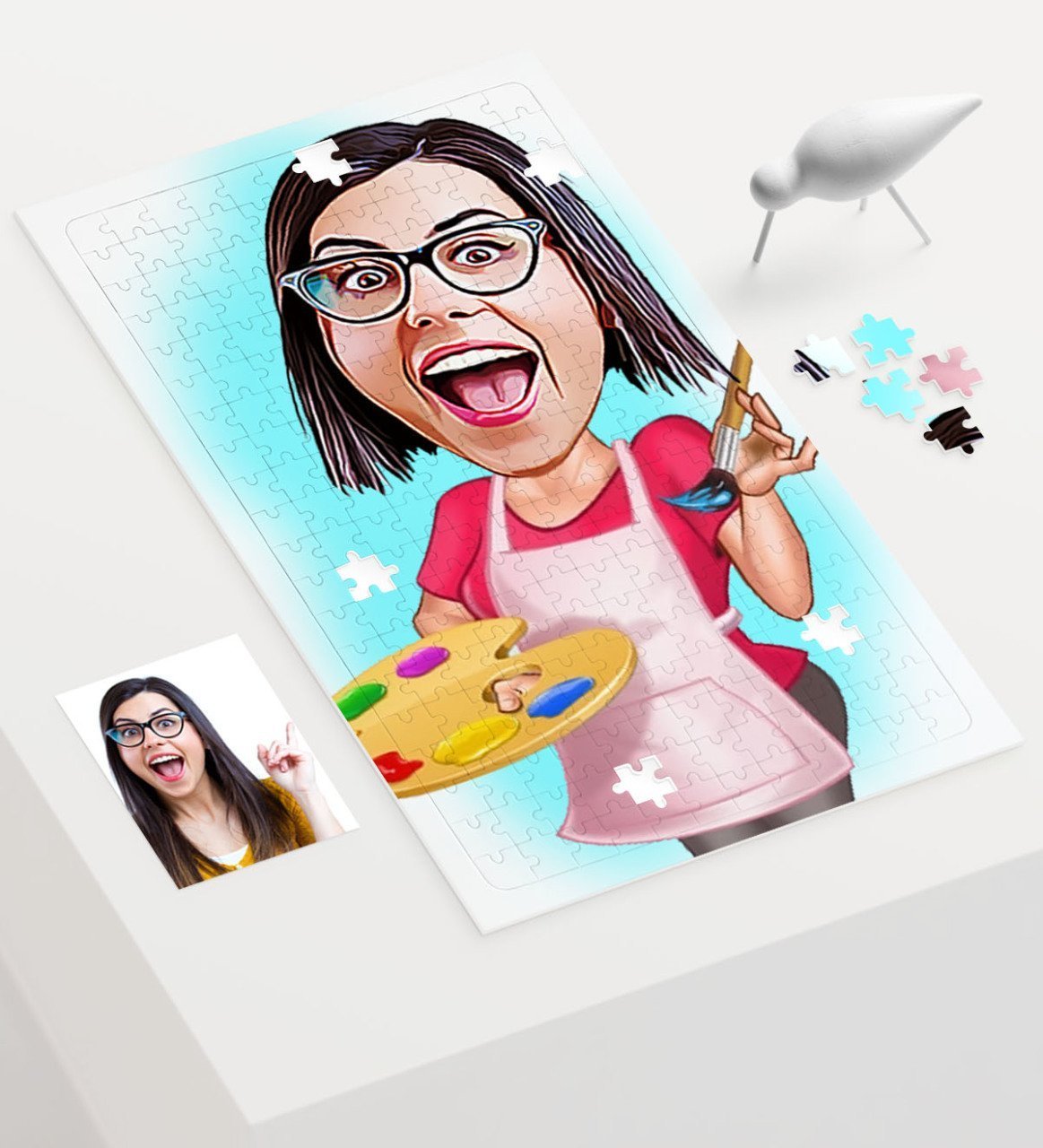 Kişiye Özel Bayan Ressam Karikatür 240 Parça A3 Puzzle - 1