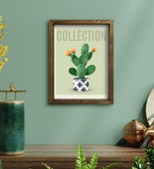 BK Gift Kaktüs Tasarımlı Doğal Masif Ahşap Çerçeveli Tablo 45x65cm-7