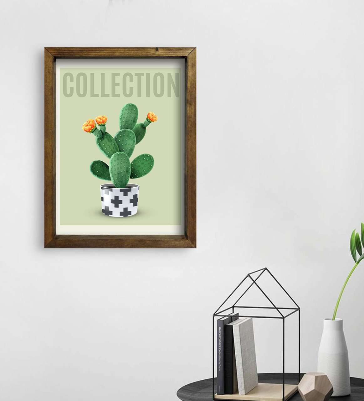 BK Gift Kaktüs Tasarımlı Doğal Masif Ahşap Çerçeveli Tablo 45x65cm-7
