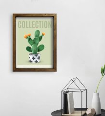 BK Gift Kaktüs Tasarımlı Doğal Masif Ahşap Çerçeveli Tablo 45x65cm-7