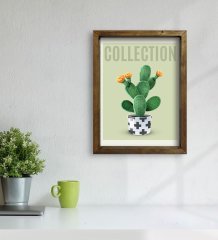 BK Gift Kaktüs Tasarımlı Doğal Masif Ahşap Çerçeveli Tablo 45x65cm-7
