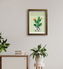 BK Gift Kaktüs Tasarımlı Doğal Masif Ahşap Çerçeveli Tablo 45x65cm-7