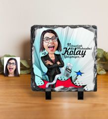 Kişiye Özel Bayan Muhasebeci Karikatürlü Dekoratif Doğal Taş - 2