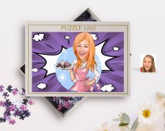 Kişiye Özel Kadın Aşçı Karikatürlü 1000 Parça Profesyonel Puzzle-4