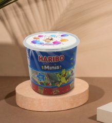 Kişiye Özel İsimli Fotoğraflı Doğum Günü Tasarımlı Dev Boy Haribo Minis Kovası (10gx100adet) Model 5