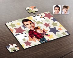 Kişiye Özel Baba Kız Karikatürlü Ahşap Puzzle-2