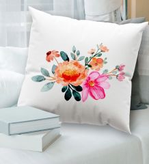 BK Gift Çiçek Tasarımlı Beyaz Kırlent Yastık, Ev Hediyesi, Ev Dekorasyonu, Dekoratif Hediye-10
