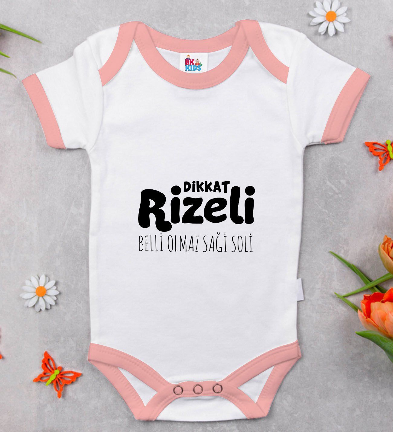 BK Kids Dikkat Rizeli Tasarımlı Pembe Bebek Body Zıbın-1