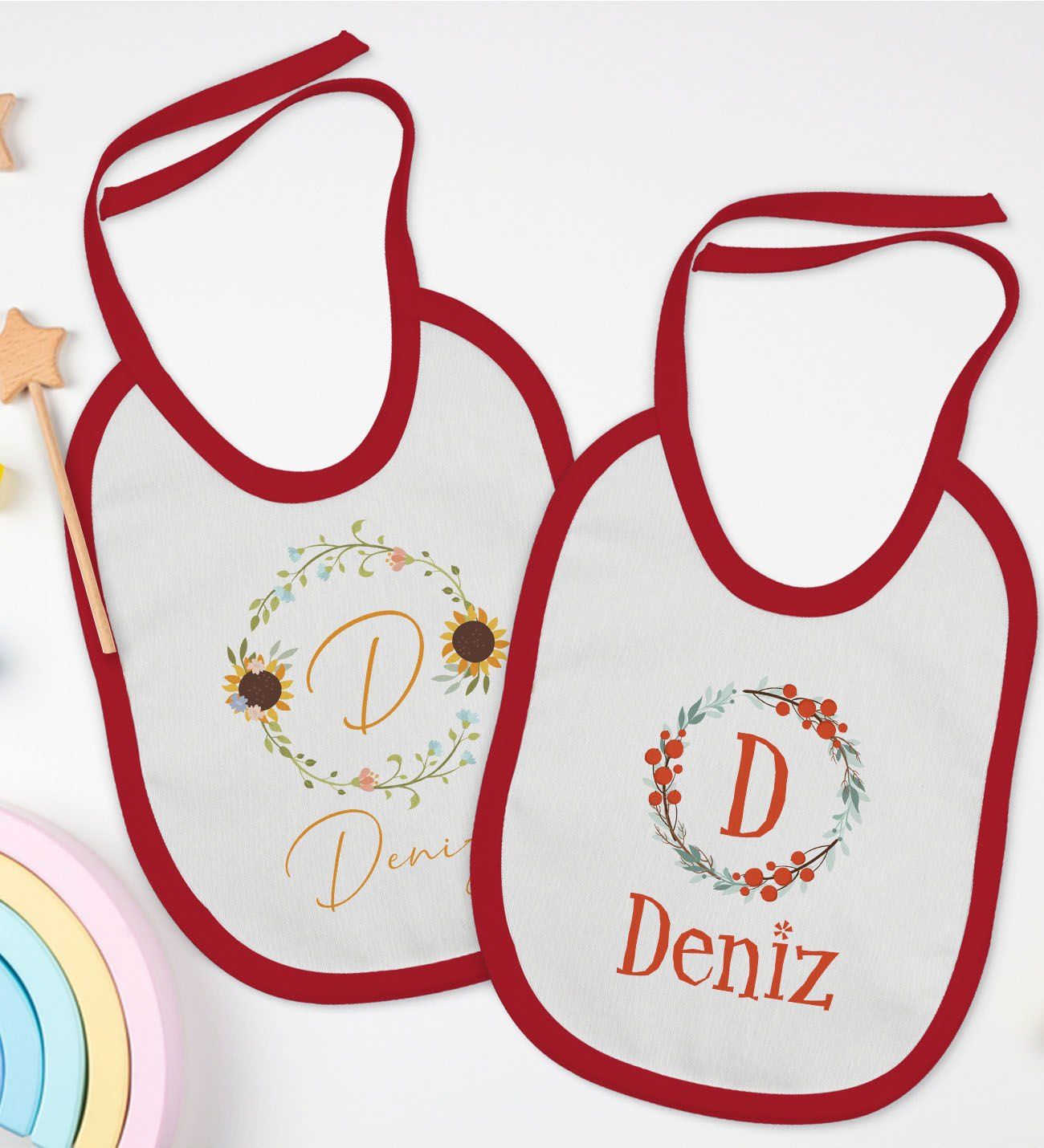 BK Kids Kişiye Özel Harfli İsimli 2’li Kırmızı Mama Önlüğü-2