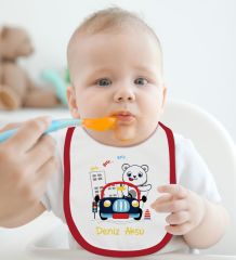 BK Kids Kişiye Özel Sevimli Sürücü Tasarımlı Kırmızı Bebek Mama Önlüğü-1