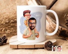 Kişiye Özel Karikatürlü Baba Oğul Tasarımlı Beyaz Kupa Bardak-20, Aileye Hediye , Karikatürlü Kupa Bardak