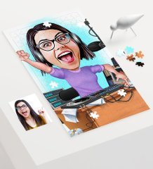 Kişiye Özel Bayan Radyocu Karikatür 240 Parça A3 Puzzle - 1