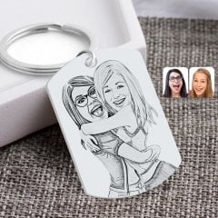 Kişiye Özel Karakalem Kız Kardeşler Karikatürlü Pleksi Anahtarlık-10